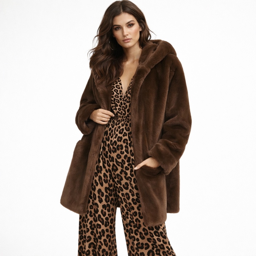 Apparis Brown Faux Fur Coat